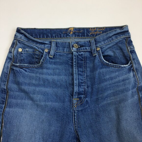 7 FOR ALL MANKIND Button Fly Josefina Raw Step Hem Zip Detail High Waist Jeans - Picture 4 of 12